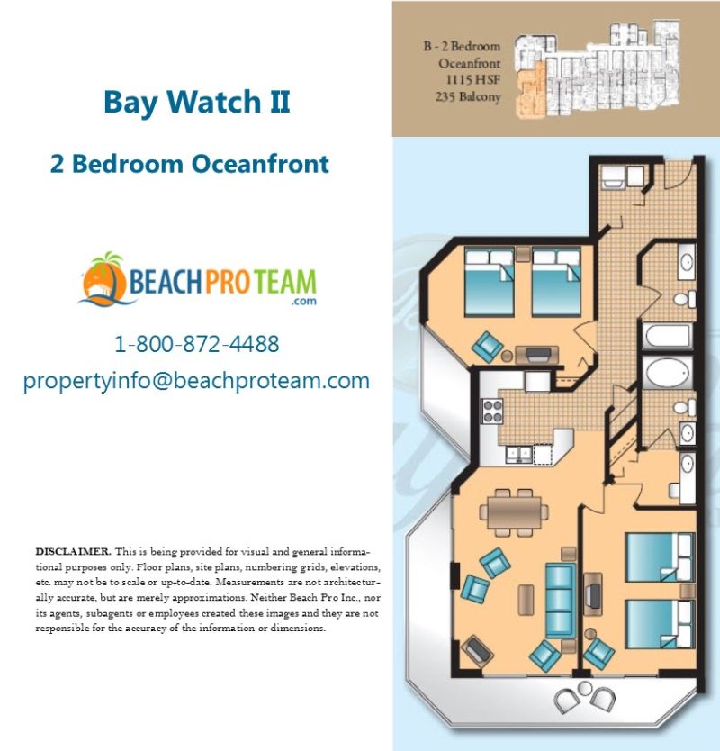 Bay Watch Resort II Floor Plan B - 2 Bedroom Oceanfront Corner